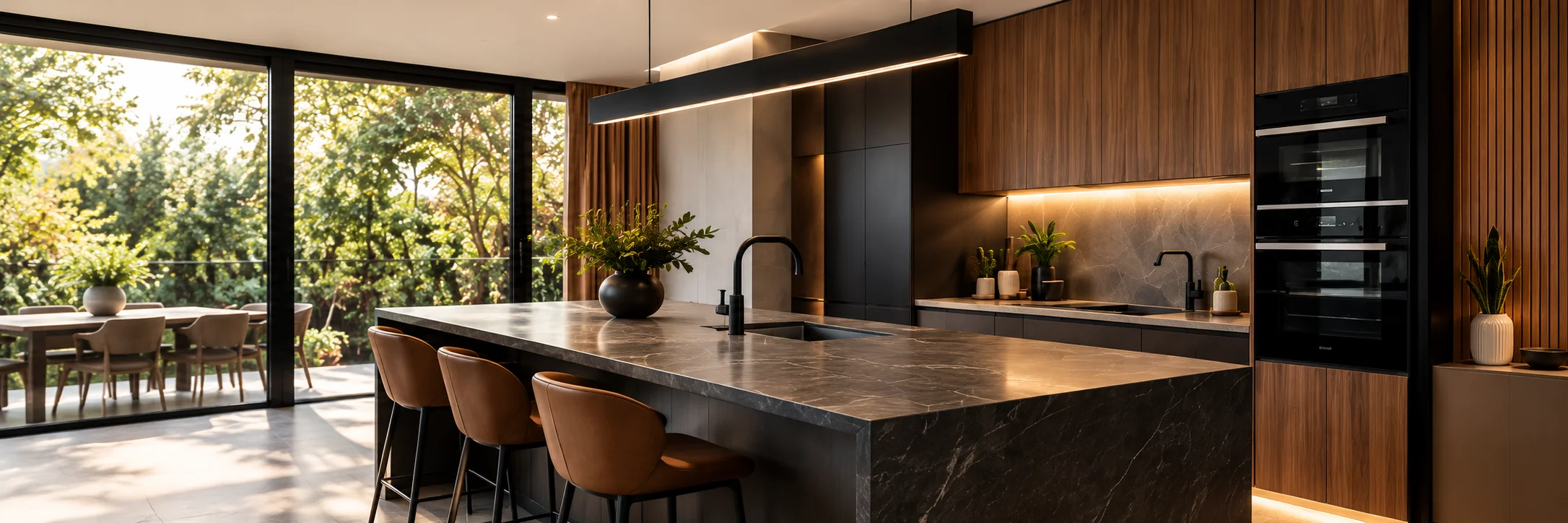 Cocina moderna con isla y terminaciones en madera